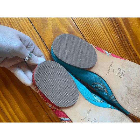 Naked Feet Boho Red Blue Italian Leather Flats, Size 7 - Picture 7 of 9